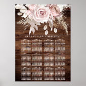 Rustieke hout Blush Bloemen Bruiloft Zitkaarten Poster (Voorkant)