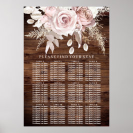 Rustieke hout Blush Bloemen Bruiloft Zitkaarten Poster