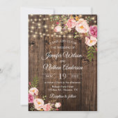 Rustieke Hout Boho Bloem Slingerlampjes Trouw Kaart (Voorkant)