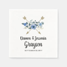 Rustieke hout boho pijlen & blauwe bloemen bruilof servet
