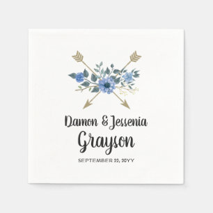 Rustieke hout boho pijlen & blauwe bloemen bruilof servet
