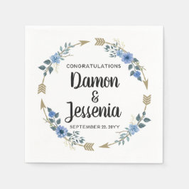 Rustieke Hout Boho Pijlen & Blauwe Bloemige Trouwd Servet