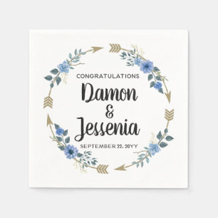 Rustieke Hout Boho Pijlen & Blauwe Bloemige Trouwd Servet