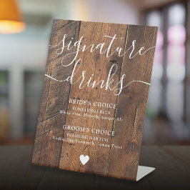 Rustieke Hout Boho Schuur Signature Drankjes Reclamebord Met Voetstuk