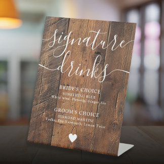 Rustieke Hout Boho Schuur Signature Drankjes Reclamebord Met Voetstuk