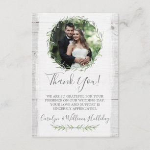 Rustieke hout & Botanische bladkrans dank u Bedankkaart