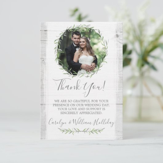 Rustieke hout & Botanische bladkrans dank u Bedankkaart (Staand voorkant)