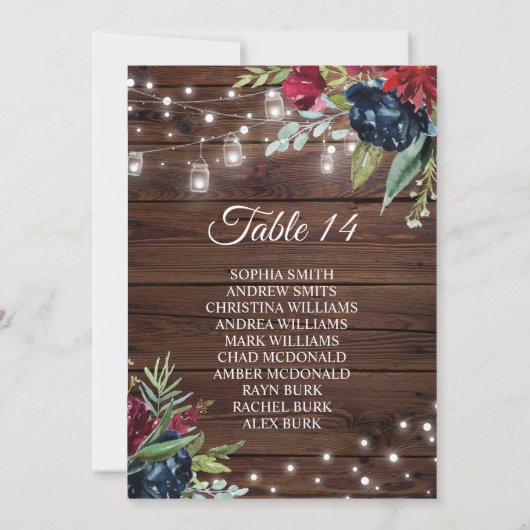 Rustieke hout Bourgogne Bloemenverlichting Zitkaar Kaart (Achterkant)