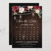 Rustieke hout Bourgondische bloemen Mason Jar Kale Save The Date (Voorkant / Achterkant)