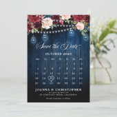 Rustieke hout Bourgondische bloemen Mason Jar Kale Save The Date (Staand voorkant)