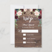 Rustieke hout Bourgondische bloemen RSVP-kaart RSVP Kaartje (Voorkant)