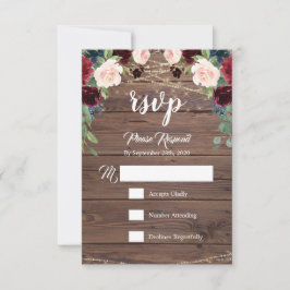 Rustieke hout Bourgondische bloemen RSVP-kaart RSVP Kaartje