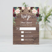 Rustieke hout Bourgondische bloemen RSVP-kaart RSVP Kaartje (Staand voorkant)