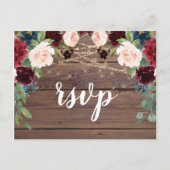 Rustieke hout Bourgondische bloemen RSVP-kaart Uitnodiging Briefkaart (Voorkant)