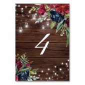 Rustieke Hout Burgundy Bloem Licht Tafel 4 Trouw Kaart (Voorkant)