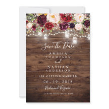 Rustieke Hout Burgundy Bloem Lichtjes Save The Dat