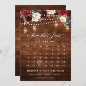 Rustieke Hout Burgundy Bloem Mason Jar Agenda Save The Date (Voorkant / Achterkant)
