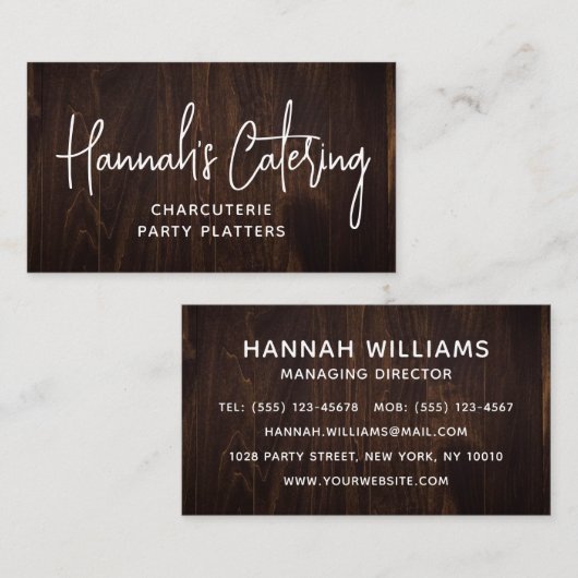 Rustieke Hout Catering Script Visitekaartje (Voorkant / Achterkant)