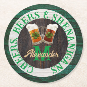 Rustieke hout Cheers Bieren Shenanigans Ronde Kartonnen Onderzetter