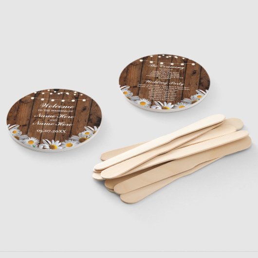 Rustieke hout Daisy bruiloft programma Hand Fan Handwaaier (Niet-gemonteerd)