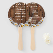 Rustieke hout Daisy bruiloft programma Hand Fan Handwaaier (Voorkant en achterkant)