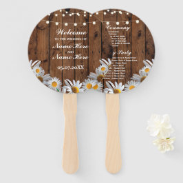 Rustieke hout Daisy bruiloft programma Hand Fan Handwaaier