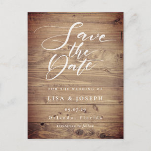 Rustieke Hout Elegante Script Save the Date Foto Briefkaart