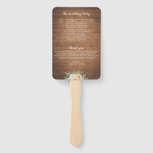 Rustieke hout en bloemen bruiloft programma's handwaaier (Achterkant)