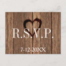 Rustieke hout en gegraveerde hart RSVP-kaart Uitnodiging Briefkaart