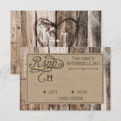 Rustieke hout en hart Etsen RSVP-kaart RSVP Kaartje (Voorkant / Achterkant)