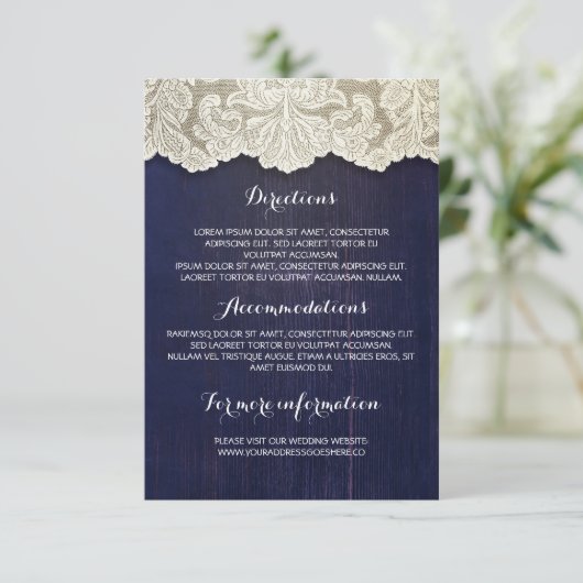 Rustieke hout en kant bruiloft details - Informati Informatiekaartje (Staand voorkant)