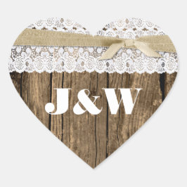 Rustieke hout en kant bruiloft envelop afdichting hart sticker