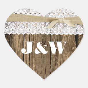Rustieke hout en kant bruiloft envelop afdichting hart sticker