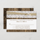 Rustieke hout en kant bruiloft RSVP Kaart (Voorkant / Achterkant)