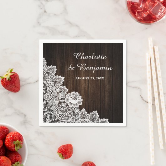 Rustieke hout en kant bruiloft servetten (Insitu)