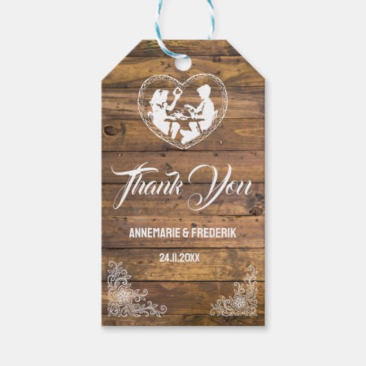 Rustieke hout en kant Favor Bag Cadeaulabel (Voorkant)