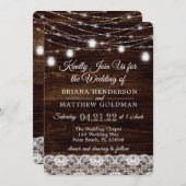 Rustieke hout en kant Mason Jar Lights Bruiloft Kaart (Voorkant / Achterkant)