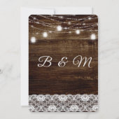 Rustieke hout en kant Mason Jar Lights Bruiloft Kaart (Achterkant)