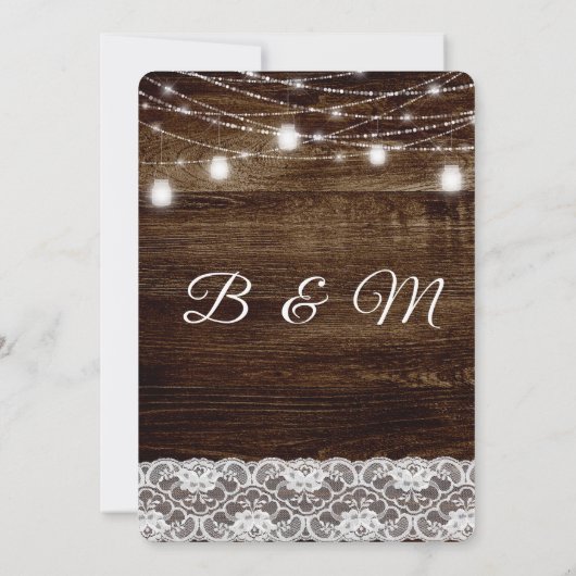 Rustieke hout en kant Mason Jar Lights Bruiloft Kaart (Achterkant)