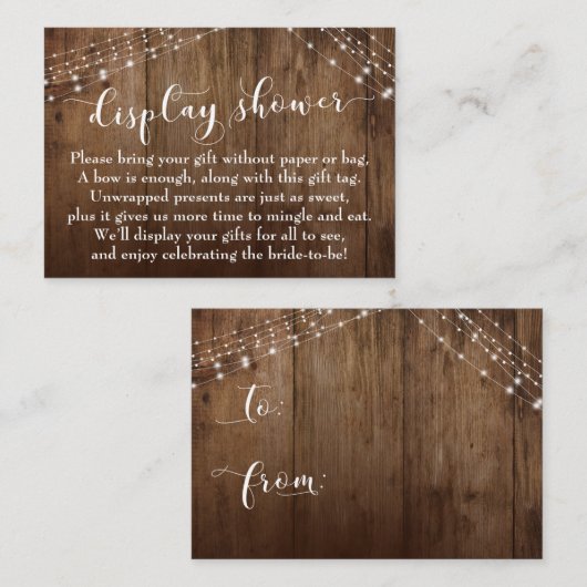 Rustieke hout- en lichtjes Huwelijksfeestkaart zon Informatiekaartje (Voorkant / Achterkant)