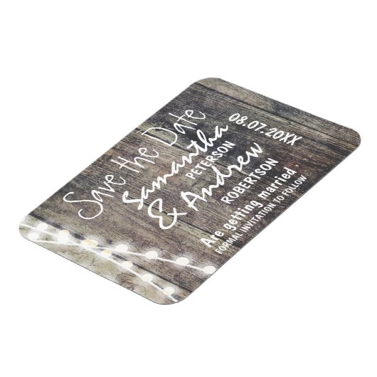 Rustieke hout en string lichten opslaan de datum magneet (Linkerzijde)