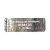 Rustieke hout en string verlichting bruiloft etiket (Voorkant)