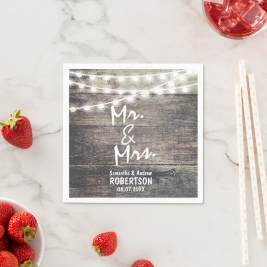 Rustieke hout en string verlichting bruiloft servetten (Insitu)