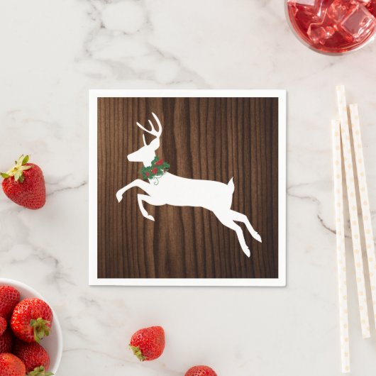 Rustieke hout en witte herten kerstpapier servette servetten (Insitu)