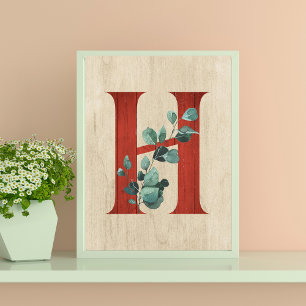 Rustieke hout & Eucalyptus letter H print
