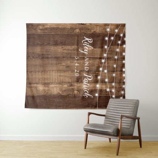 Rustieke hout fee licht feest huwelijksfeest muur wandkleed (In Situ (horizontaal))