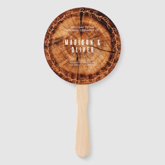 Rustieke hout gepersonaliseerde bruiloft programma handwaaier (Voorkant)