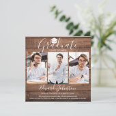Rustieke Hout Geslaagd 4 Foto Afstuderen Aankondiging (Staand voorkant)