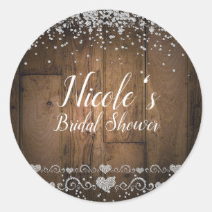 Rustieke Hout Glam Diamanten Glitter Bruiloft Favo Ronde Sticker