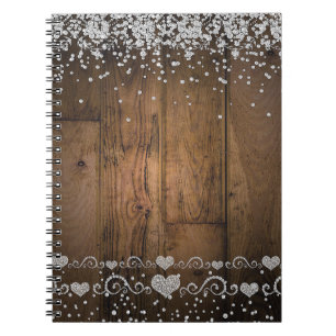 Rustieke Hout Glam Diamanten Glitter Huwelijksplan Notitieboek